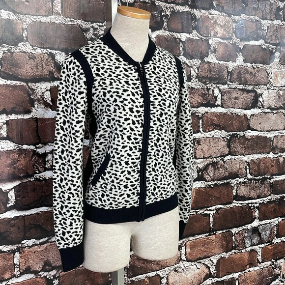 Velvet Graham Spencer Cardigan Women's S Small Black Leopard Zip Sweater - Picture 8 of 14